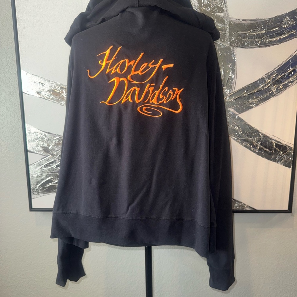 Harley-Davidson Reversible Black & Gray Zebra-Stripe Zip Hoodie with Orange Logo - Picture 4 of 8